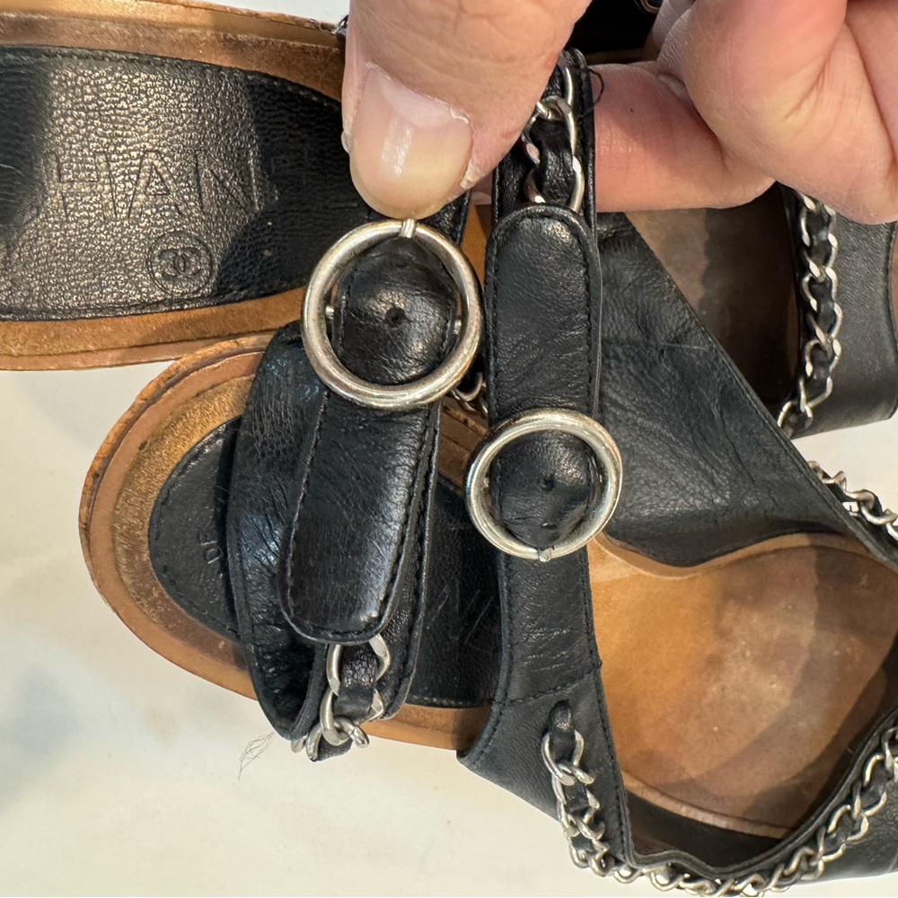 Authentic CHANEL Chic Black Wedge Sandals - Picture 12 of 14